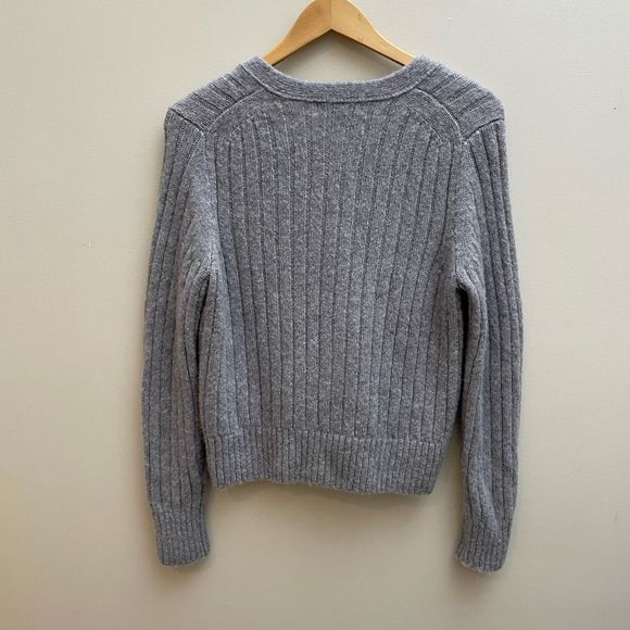 Banana Republic Womens M Mitzi Cropped Ribbed Cardigan Sweater Wool Alpaca Gray - Picture 7 of 10